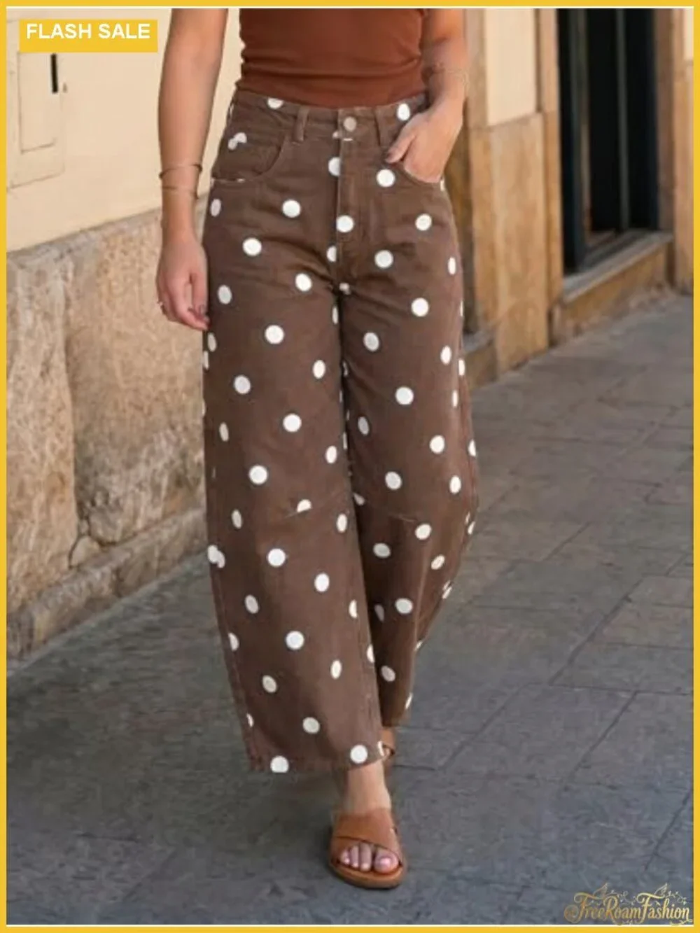 Women's High Rise Barrel Jeans Polka Dot Wide Leg Loose Stretchy Denim